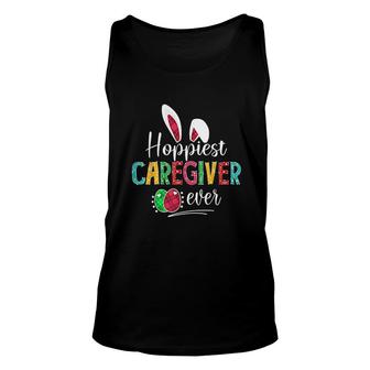 Hoppiest Caregiver Ever Bunny Ears Buffalo Plaid Easter Unisex Tank Top | Mazezy