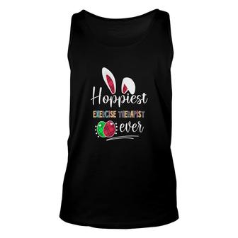 Hoppiest Exercise Therapist Ever Bunny Ears Buffalo Plaid Easter Nursing Job Title Tank Top | Mazezy