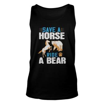 Horses Equestrian Bear Save A Ride A Bear Horse Riding Unisex Tank Top | Mazezy