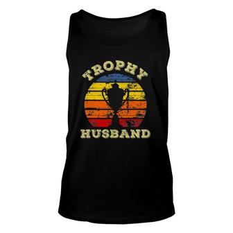 Mens Husband Dad Vintage Retro Sunset Trophy Fathers Day Tank Top | Mazezy