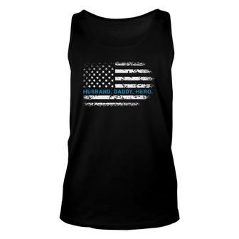 Mens Husband Daddy Hero Thin Blue Line Police Support Father Tank Top | Mazezy