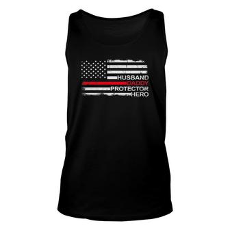 Husband Daddy Protector Hero Father Dad Firefighter Fireman Unisex Tank Top | Mazezy