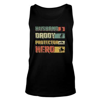 Husband Daddy Protector Hero Retro Vintage Father's Day Unisex Tank Top | Mazezy