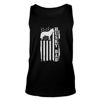 Husky Dad Vintage American Flag Patriotic Husky Dog Unisex Tank Top | Mazezy