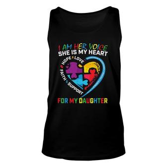 I Am Her Voice Daughter Autism Awareness Mom Dad Puzzle Unisex Tank Top | Mazezy