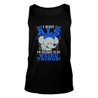 I Have Als Awareness Ribbon Supporter Warrior Elephant Unisex Tank Top | Mazezy