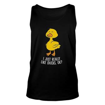 I Just Really Like Ducks Funny Rubber Duck Lover Unisex Tank Top - Thegiftio
