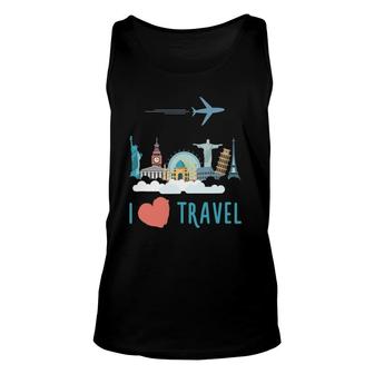 I Love Travel Traveling Lover Unisex Tank Top | Mazezy