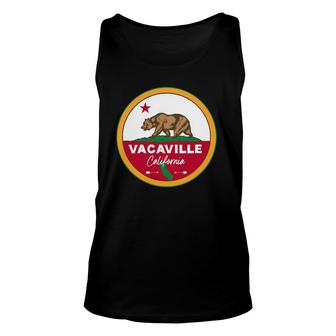 I Love Vacaville California Ca Flag And Bear Badge Unisex Tank Top | Mazezy