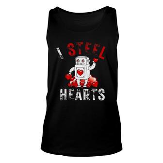 I Steal Hearts Funny Robot Play On Words Valentine's Day Unisex Tank Top | Mazezy