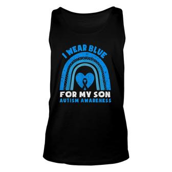 I Wear Blue For My Son Autism Awareness Day Rainbow Dad Mom Unisex Tank Top | Mazezy