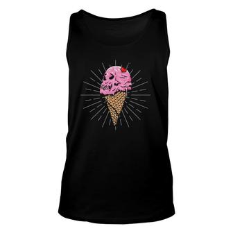Ice Cream Cone Skull Cherry Aesthetic Dessert Lovers Unisex Tank Top | Mazezy