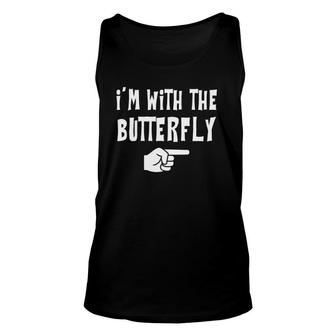 I'm With Butterfly Halloween Costume Party Couples Matching Unisex Tank Top | Mazezy