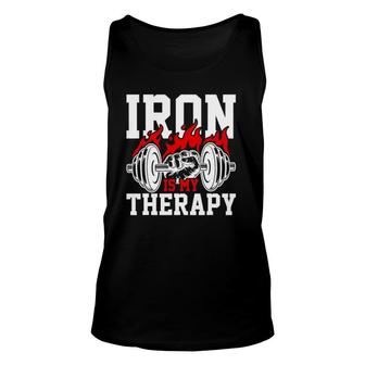 Iron Is My Therapy Bodybuilding Weight Training Gym Unisex Tank Top | Mazezy