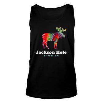 Jackson Hole Wyoming Grand Tetons Tie Dye Moose Unisex Tank Top | Mazezy