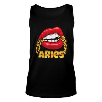 Juicy Lips Gold Chain Aries Zodiac Sign Unisex Tank Top | Mazezy