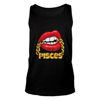 Juicy Lips Gold Chain Pisces Zodiac Sign Unisex Tank Top | Mazezy