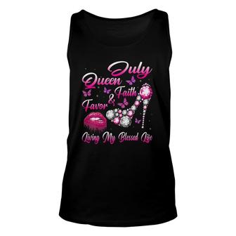 Womens July Queen Faith & Favor Living My Blessed Life Birthday Tank Top | Mazezy