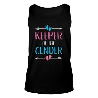 Womens Keeper Of The Gender Reveal Baby Announcement Party Supplies V-Neck Tank Top | Mazezy
