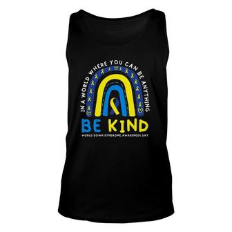 Be Kind Down Syndrome Awareness Blue Ribbon Rainbow March 21 Ver2 Tank Top | Mazezy