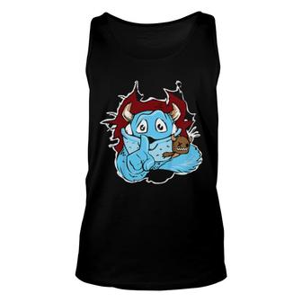 Kinder Cute Cartoon Monster With Fur Fluffy & Adorable Horns Tank Top | Mazezy