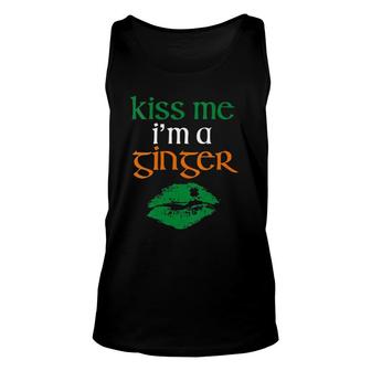 Womens Kiss Me I'm A Ginger Lover Redhead Green Lips Irish Pride Tank Top | Mazezy