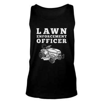Lawn Enforcement Officer Mowing Unisex Tank Top | Mazezy