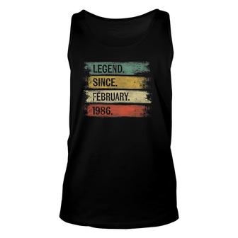 Legend Since February 1986 36 Years Old 36Th Birthday Gifts Unisex Tank Top | Mazezy