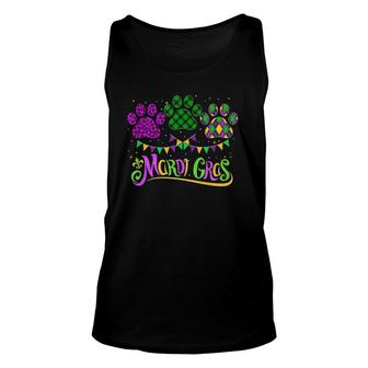 Leopard Print And Buffalo Plaid Dog Paw Mardi Gras Beads Unisex Tank Top | Mazezy