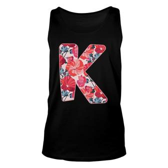 Letter K Sign Alphabet Last Name Consonants Flower Gift Unisex Tank Top | Mazezy