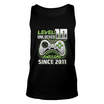 Level 10 Unlocked Awesome 2011 Video Game 10th Birthday Gift Green Unisex Tank Top - Seseable