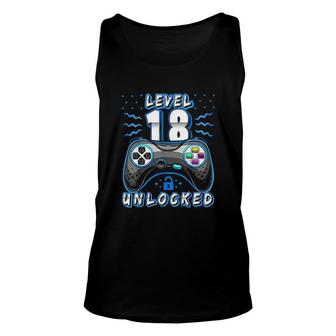 Level 18 Unlocked Video Game 18th Birthday Gamer Boys Blue Art Unisex Tank Top - Seseable