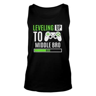 Leveling Up To Middle Bro Gaming Baby Gender Announcement Unisex Tank Top | Mazezy