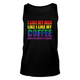 Lgbt I Like My Men How I Like My Coffee Rainbow Wlw Pride Raglan Baseball Tee Tank Top | Mazezy CA