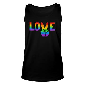 Lgbt Love Peace Sign Rainbow Raglan Baseball Tee Unisex Tank Top | Mazezy
