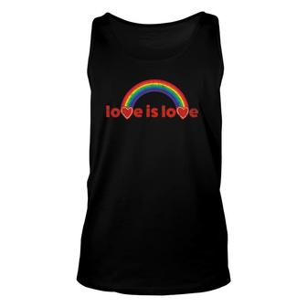Lgbt Retro-Style Love Is Love Rainbow & Hearts Gay Pride Unisex Tank Top | Mazezy AU