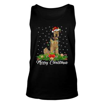 Lighting Xmas Matching Santa Hat Airedale Terrier Christmas Tank Top | Mazezy