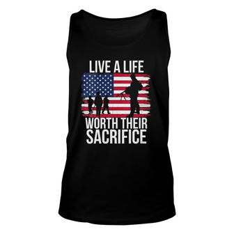 Womens Live A Life Worth Their Sacrifice Veterans Day Military Men V-Neck Tank Top | Mazezy