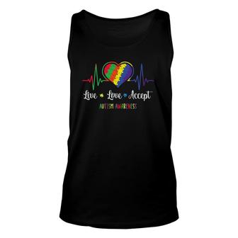 Live Love Accept Autism Awareness Dad Mom Autism Heartbeat Unisex Tank Top | Mazezy