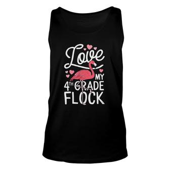Womens Love My 4Th Grade Flock Flamingo Teacher Elementary V-Neck Tank Top | Mazezy
