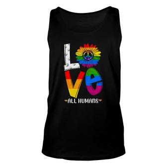 Love All Humans Rainbow Sunflower Lgbt Gay Pride Peace Sign Unisex Tank Top | Mazezy CA