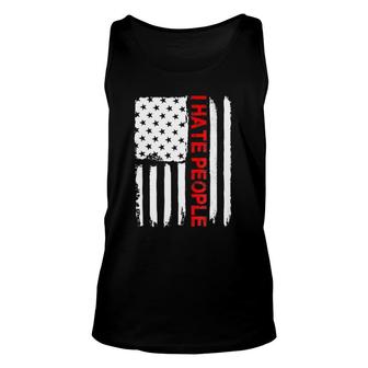 Love America I Hate People Funny Usa Flag Gift Tee Unisex Tank Top | Mazezy