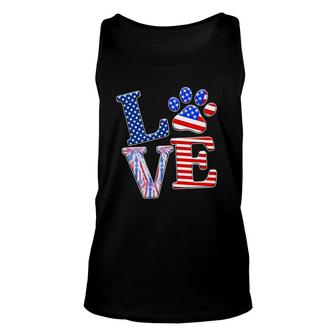 Love Dog Paw American Flag Tie Dye Dog Lover 4Th Of July Unisex Tank Top | Mazezy