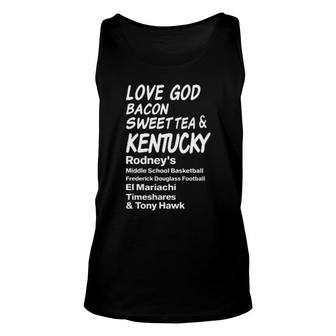 Love God Bacon Sweet Tea & Kentucky Unisex Tank Top | Mazezy