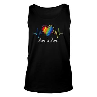 Love Is Love Heartbeat Rainbow Lgbt Gay Pride Unisex Tank Top | Mazezy