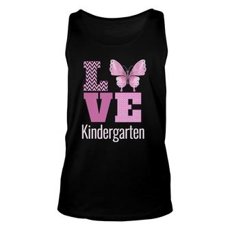 Love Kindergarten Purple Butterfly Kinder Teacher Unisex Tank Top | Mazezy