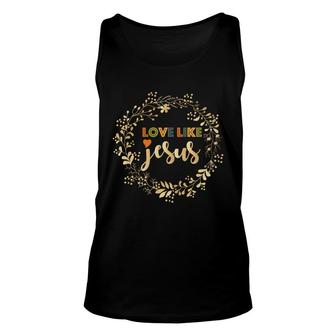 Love Like Jesus Christian Bible Verse Golden Wreath W Heart Unisex Tank Top - Thegiftio UK
