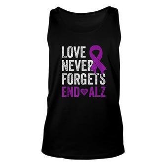 Love Never Forgets Purple Ribbon Awareness End Alzheimers Unisex Tank Top - Thegiftio UK