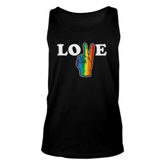Womens Love Peace Sign Rainbow Lgbt Lesbian Gay Pride V-Sign Tank Top | Mazezy