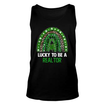 Lucky To Be A Realtor Leopard Rainbow St Patrick's Day Unisex Tank Top | Mazezy